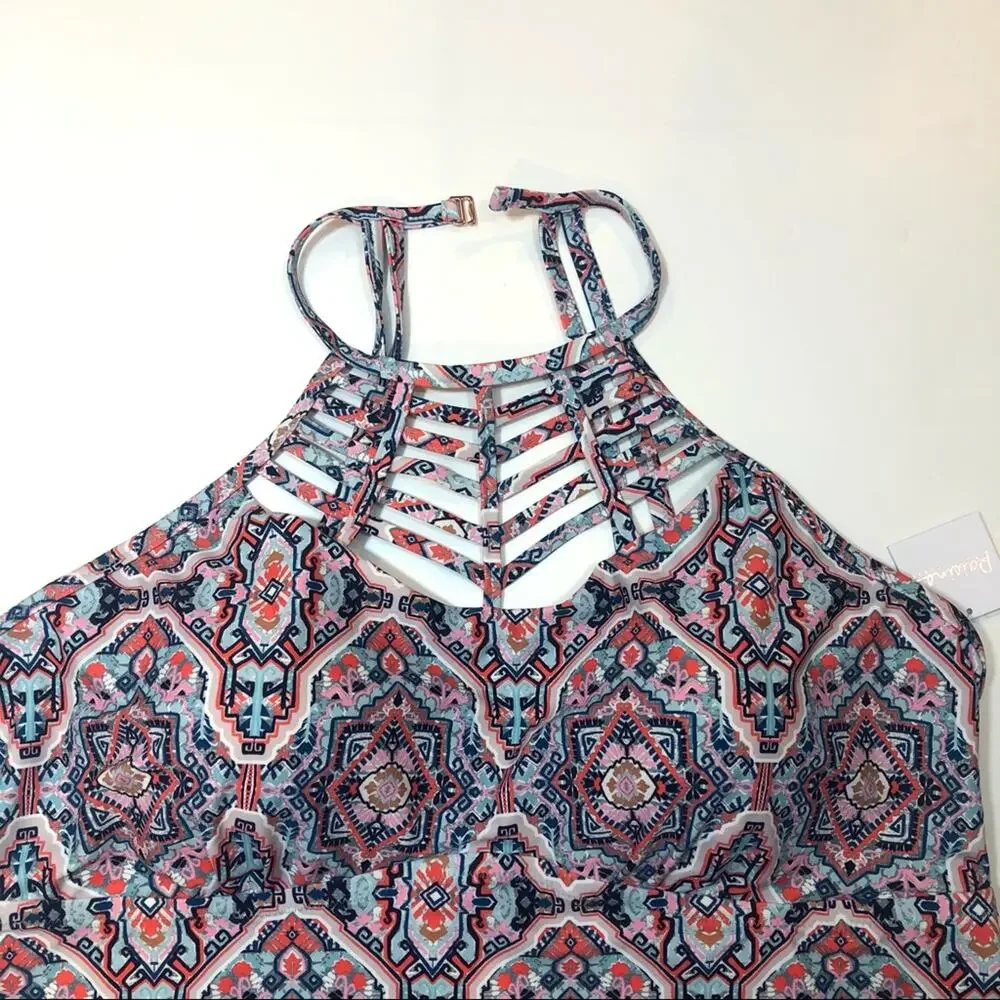 RAISINS CURVE BOA halter TANKINI swim top 24W